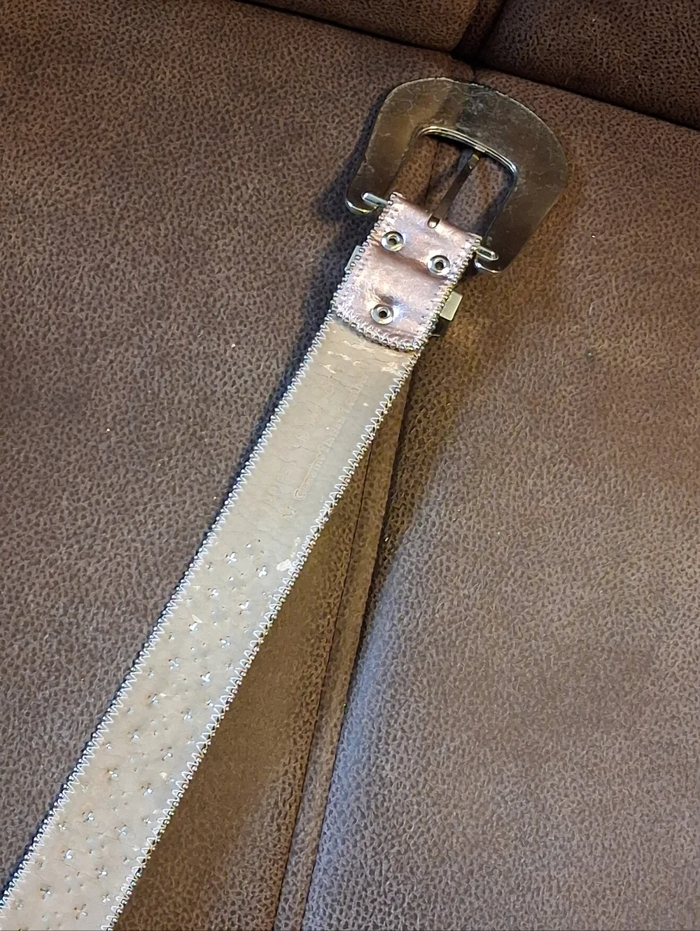 Studded Metallic Rosegold Pink Western Belt with Ornate Buckle 29 To 33 Inches